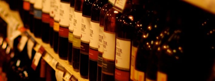 Row of domestic wines on the shelf