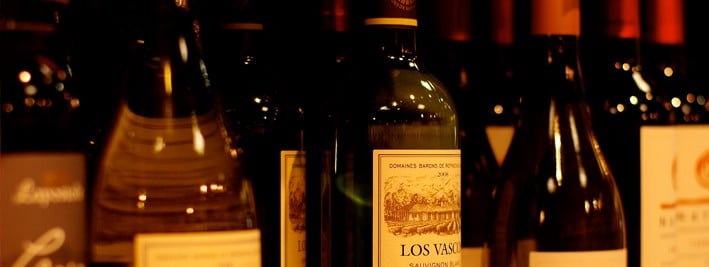 Row of imported wine on the shelf